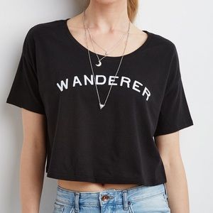 Forever 21 Black Embroidered Wanderer Boxy Tee